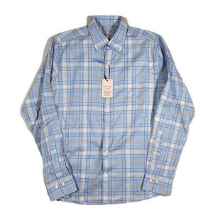 Peter Millar Yates Summer Plaid Cotton Shirt Men Small Cottage Blue UNTUCKED Fit